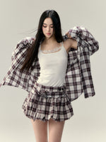 Plaid Design Shirt & Skirt Set