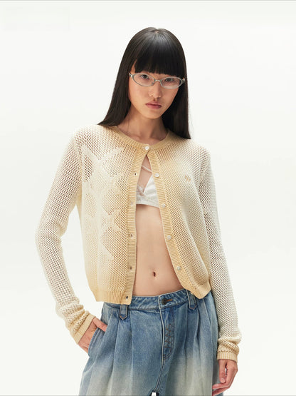 Airy Denim-Yarn Gradient Knit Cardigan