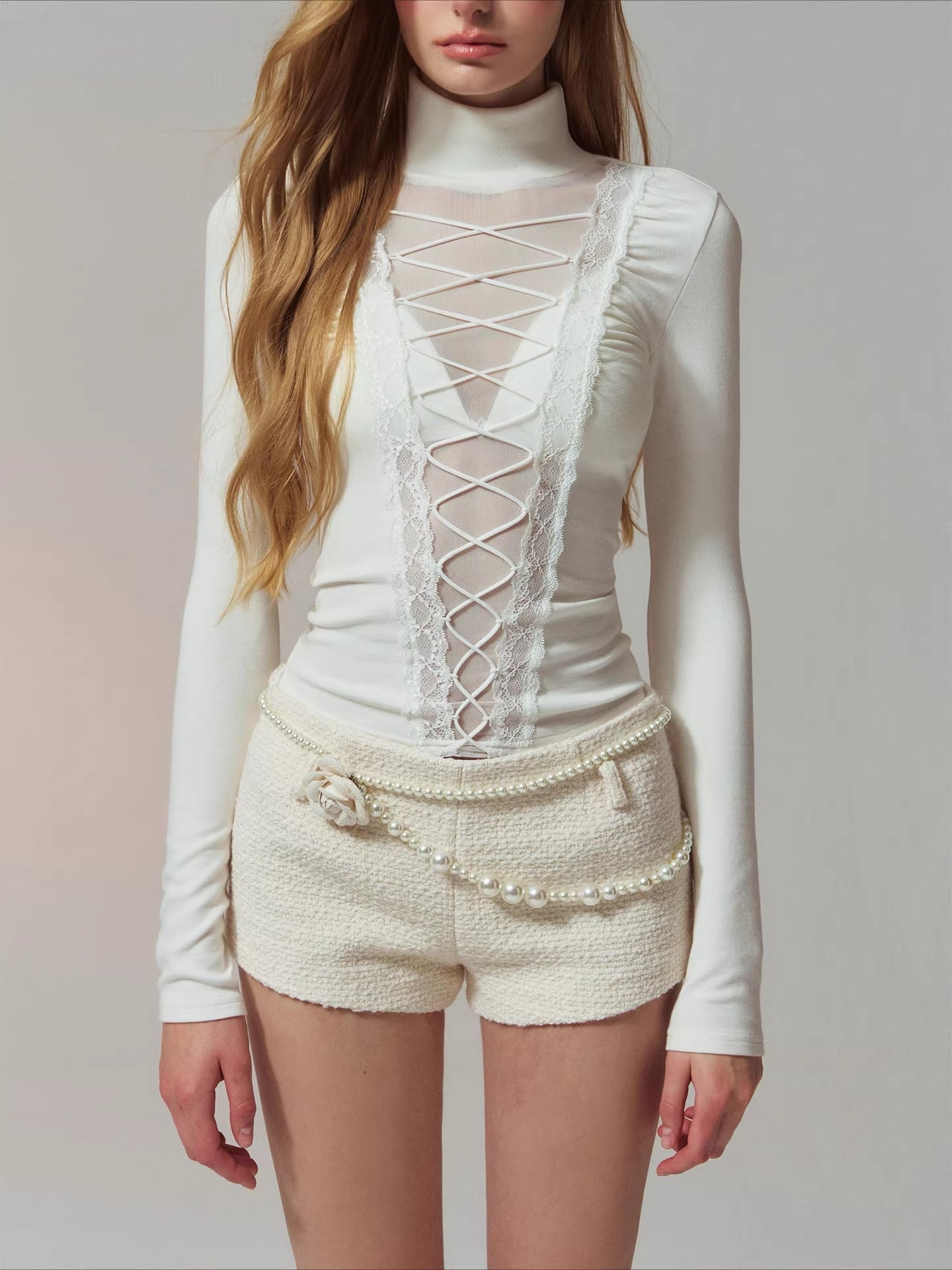 Lace Panel Mesh Laced Knit Top