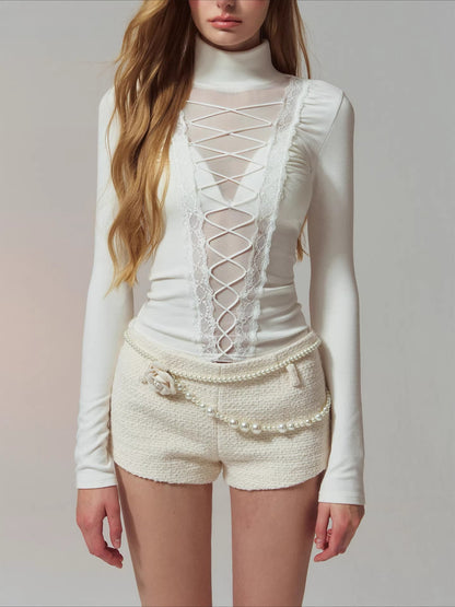 Lace Panel Mesh Laced Knit Top