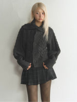 Vintage Oversized Collar Cable-Knit Cardigan
