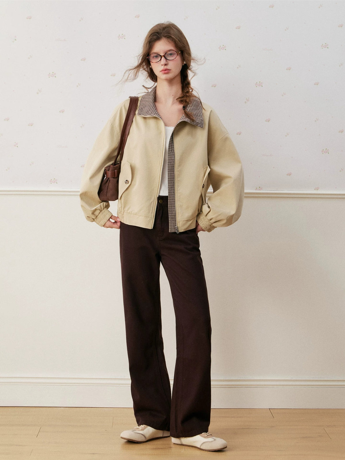 Plaid Collar Cropped Jacket