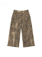 Washed Leopard Print Wide Leg Pants