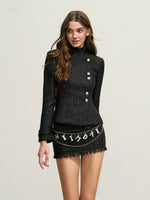Shimmery Tweed Waist Jacket & Fringe Hem Skirt Set