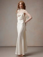 Beige Satin Drape Dress