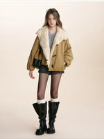 Khaki Shearling Collar Parka Jacket
