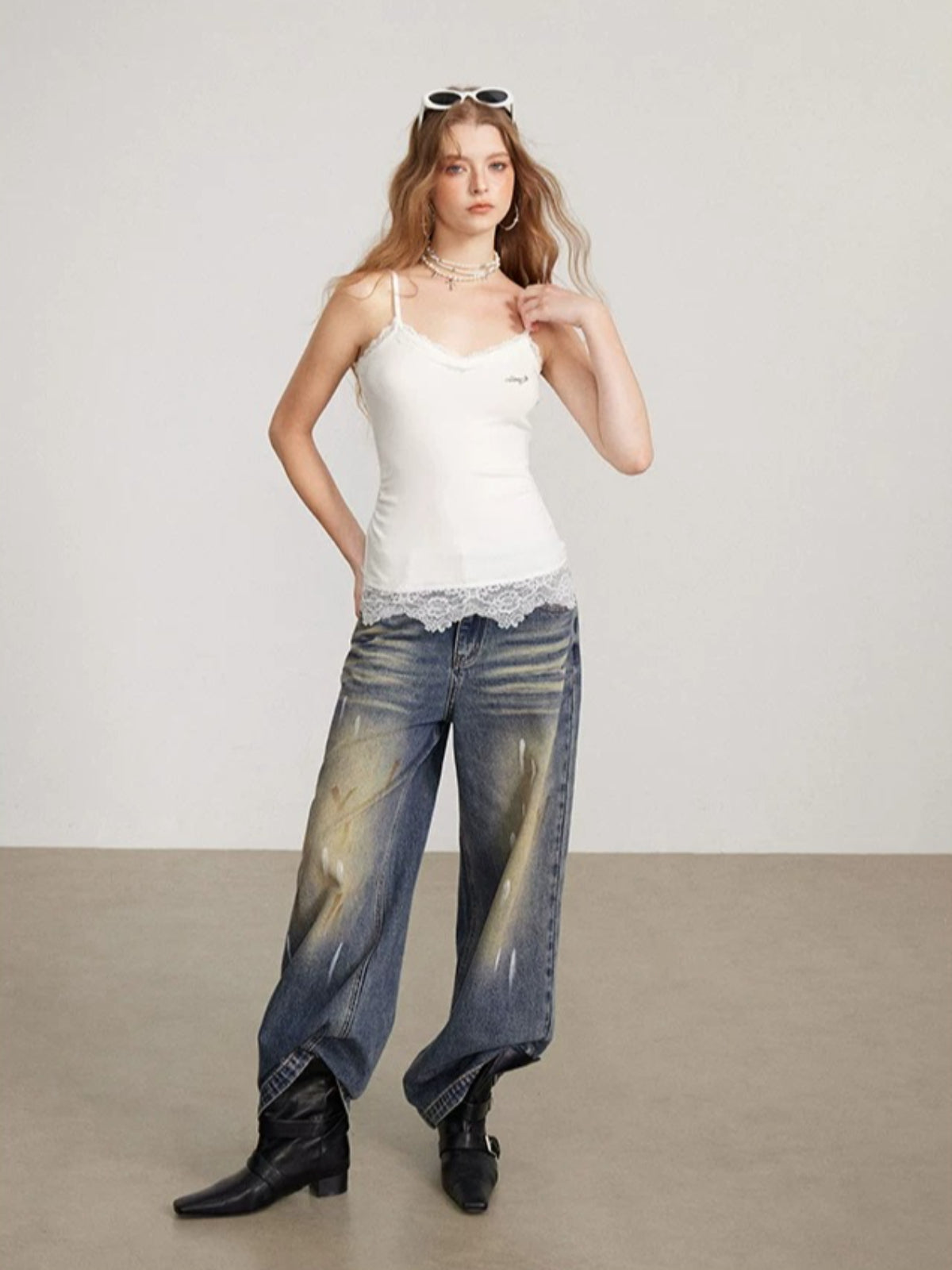 Lace Panel Long Camisole Top