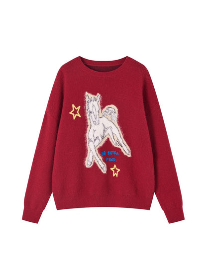 Jacquard Pony Crewneck Sweater