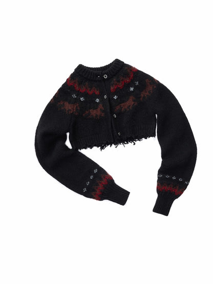 Fair Isle Pony Jacquard Knit Short Cardigan &amp; Shorts Set