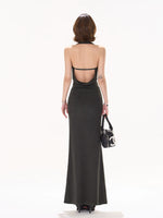 Gray Halter Knit Maxi Dress