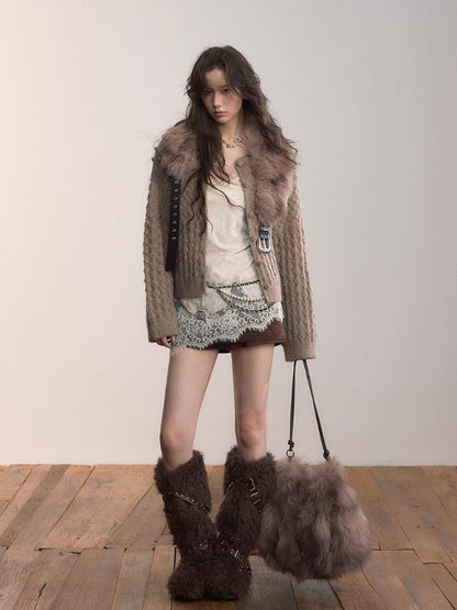 Pom-Pom Textured Knit Cardigan