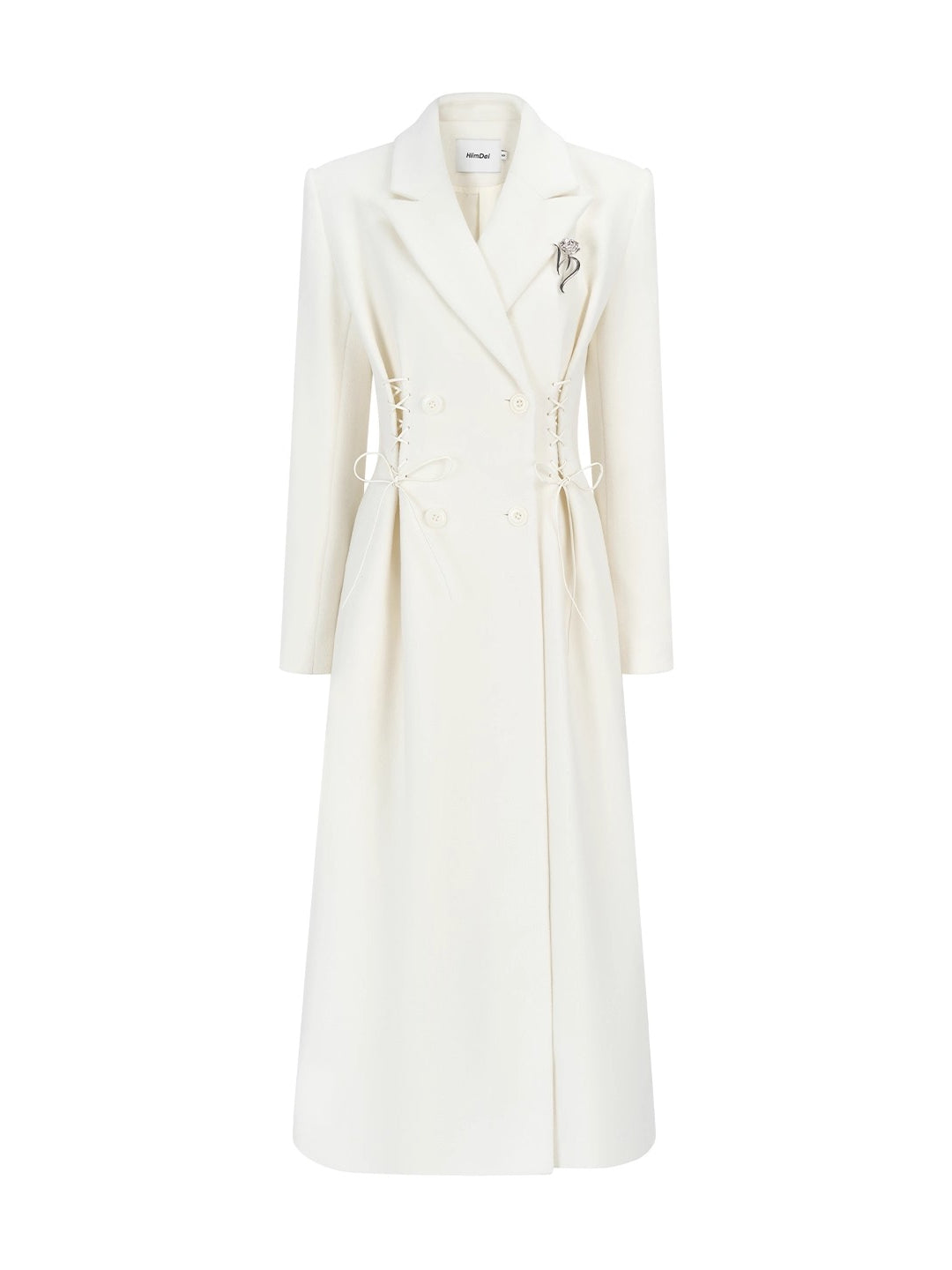 Laced Waist Double Breasted Wool Coat