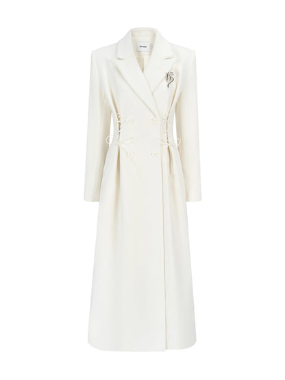 Laced Waist Double Breasted Wool Coat