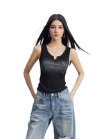 V-Neck Rhinestone Tank