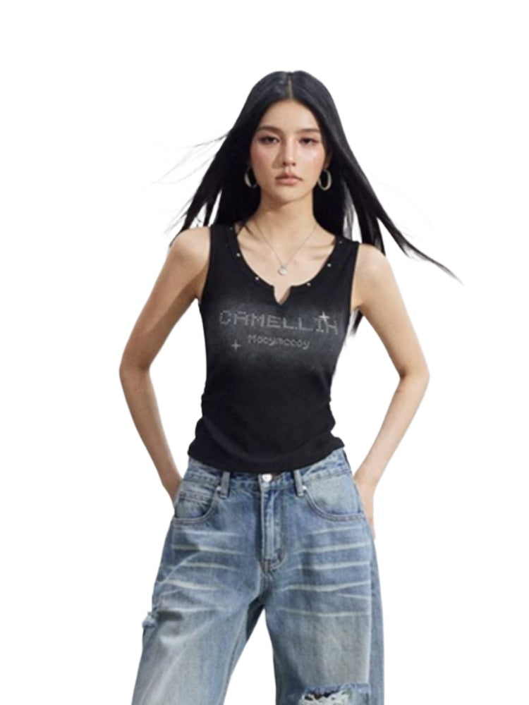 V-Neck Rhinestone Tank