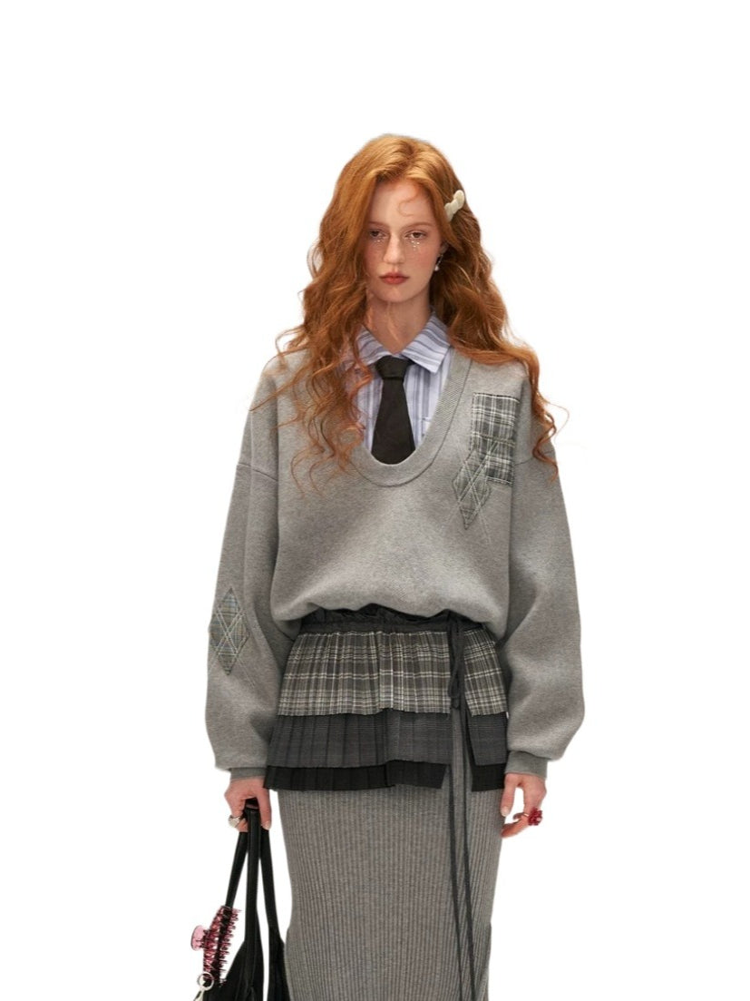 Patchwork Preppy U-Neck Knit Dress