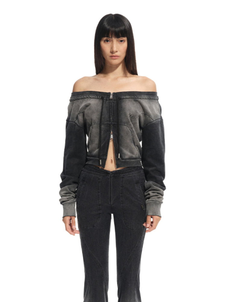 Washed Slim-Fit One-Shoulder Sweatshirt