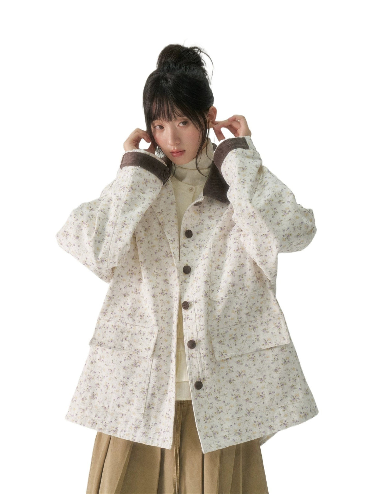 Floral Patchwork Twill Utility Coat