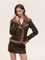 Asymmetric Fur-Trimmed Faux Leather Jacket