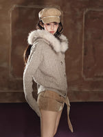 Sparkle Cable Knit Hooded Cardigan