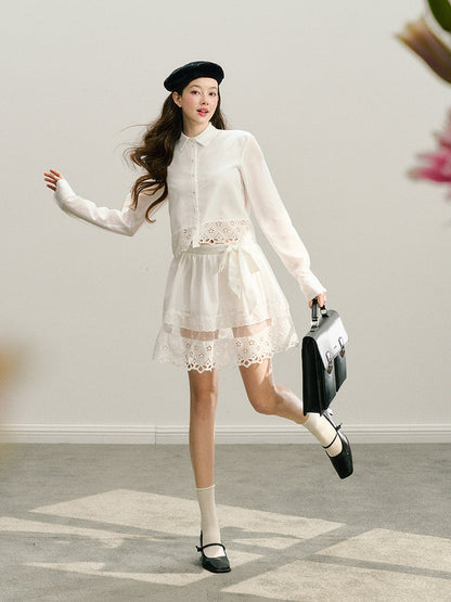 White Lace Trim Mini Skirt