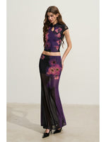 Purple Floral Cheongsam Mesh Set