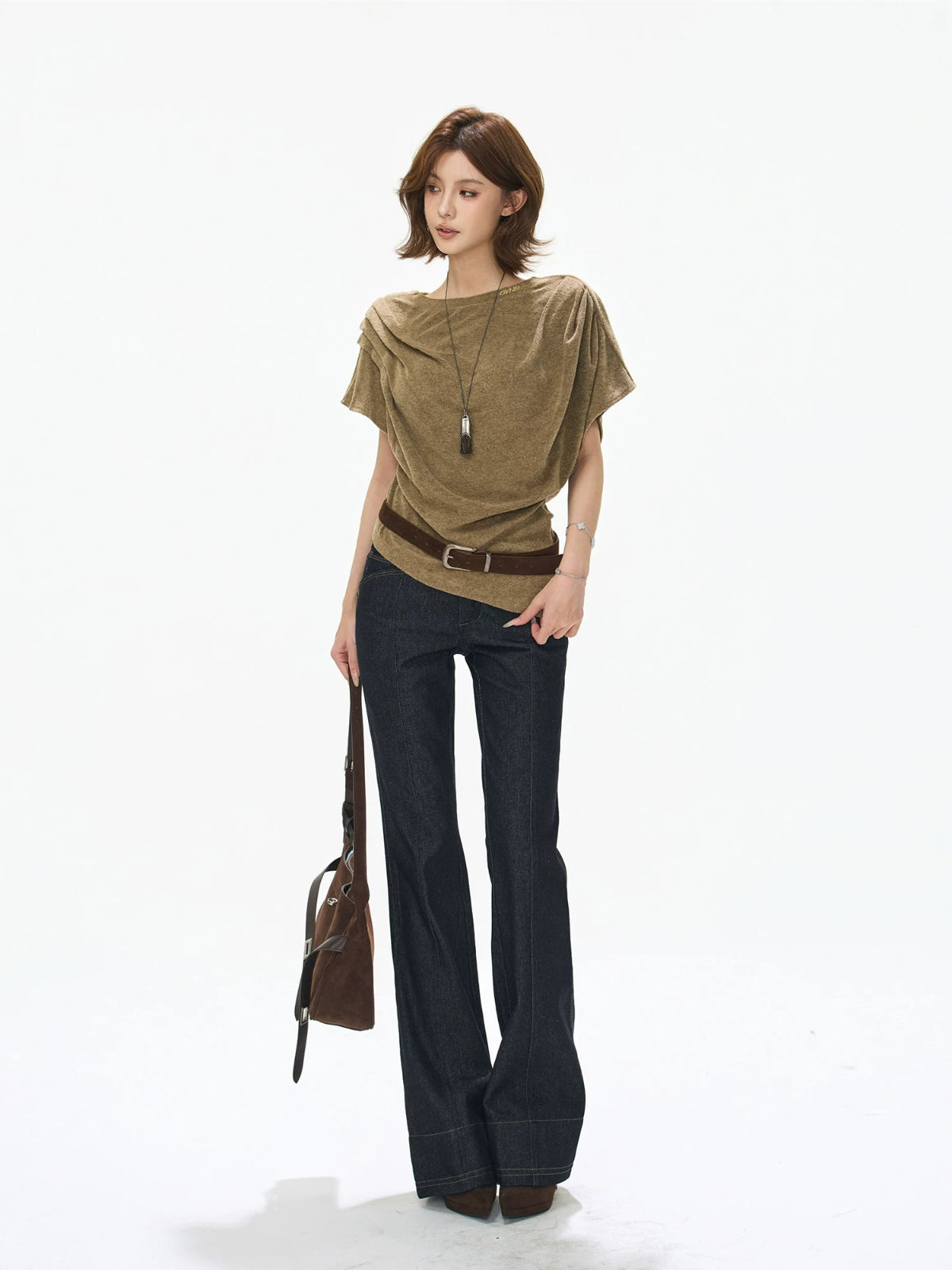 Draped Cowl Neck Batwing Wool Sweater