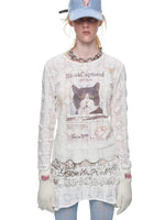 Cat Print Asymmetric Lace Set