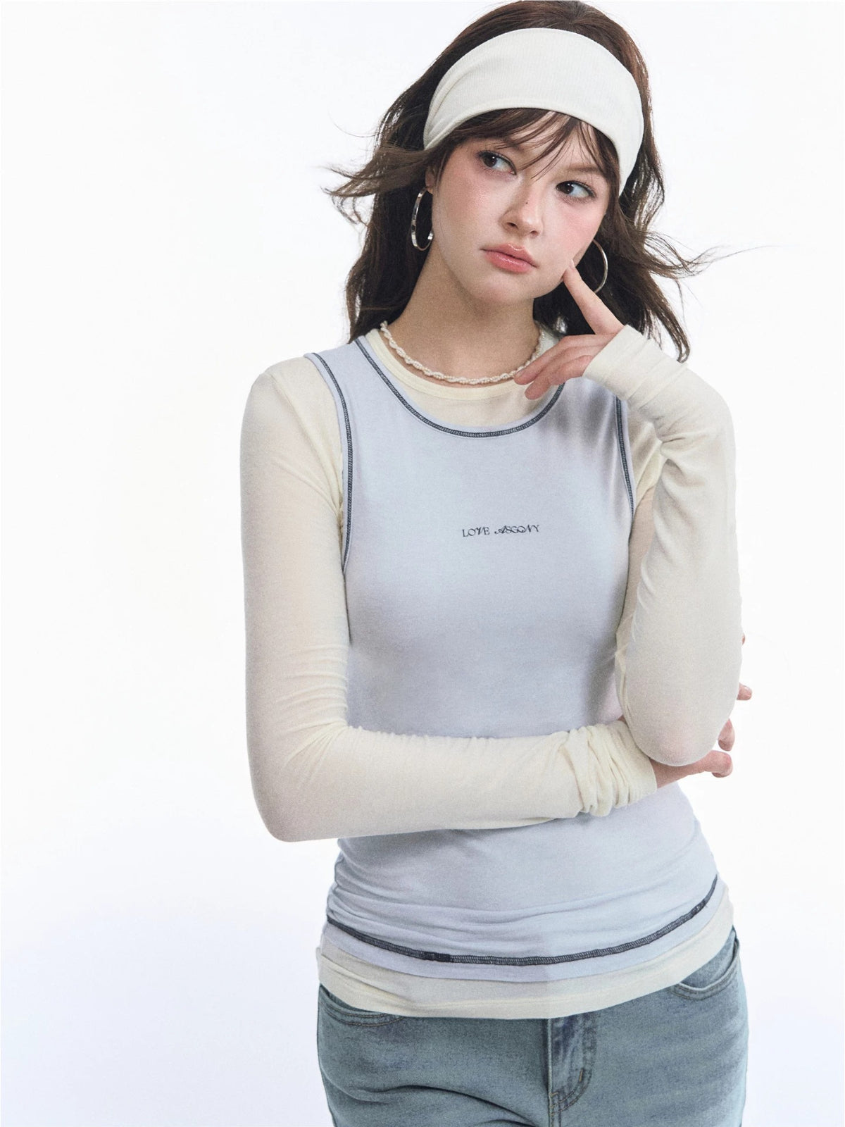 Modal Contrast Layered Long Sleeve Top