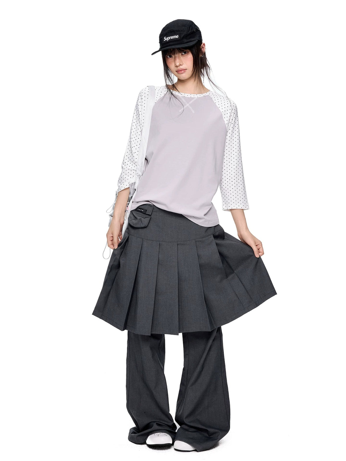 Pleated Skirt Overlay Flare Pants