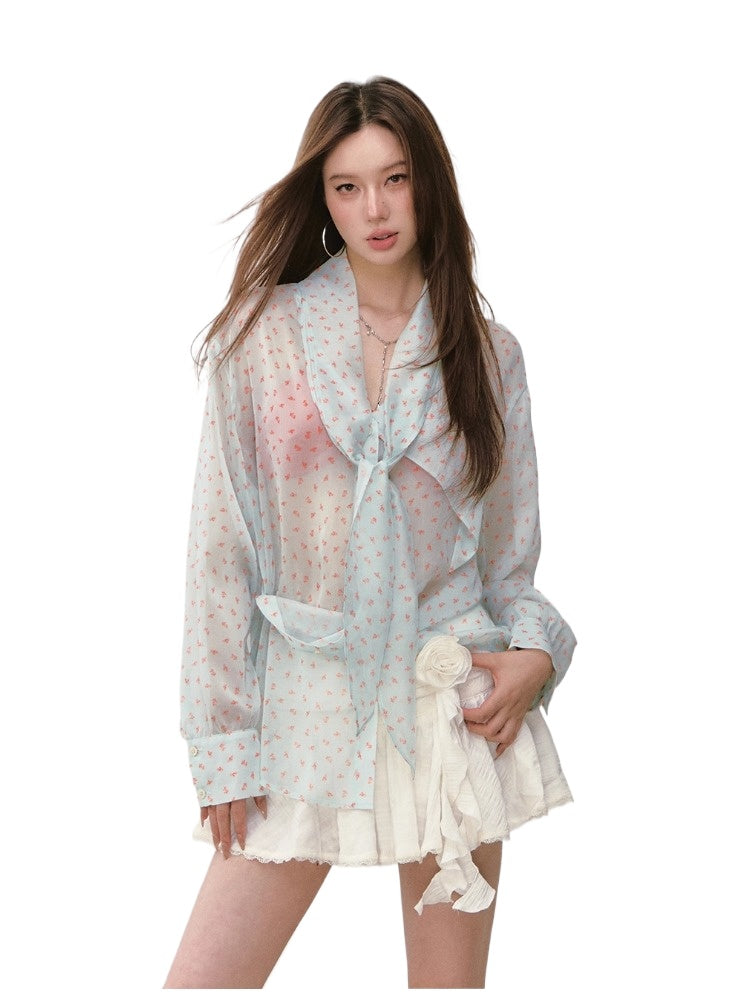 Small Floral Ribbon Flowing Sun-Protection Shirt