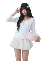 Light Blue Lace Panel Layered Top