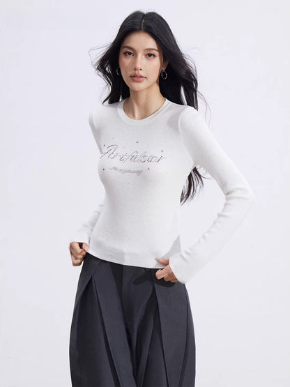 Black &amp; Beige Rhinestone Knit Top