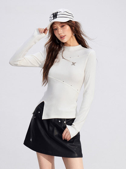 Irregular Slit Knit Long-sleeve Top