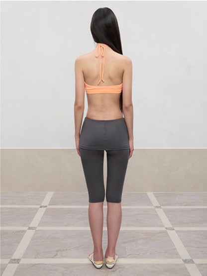 Layered Color Blocking U-Neck Halter Vest