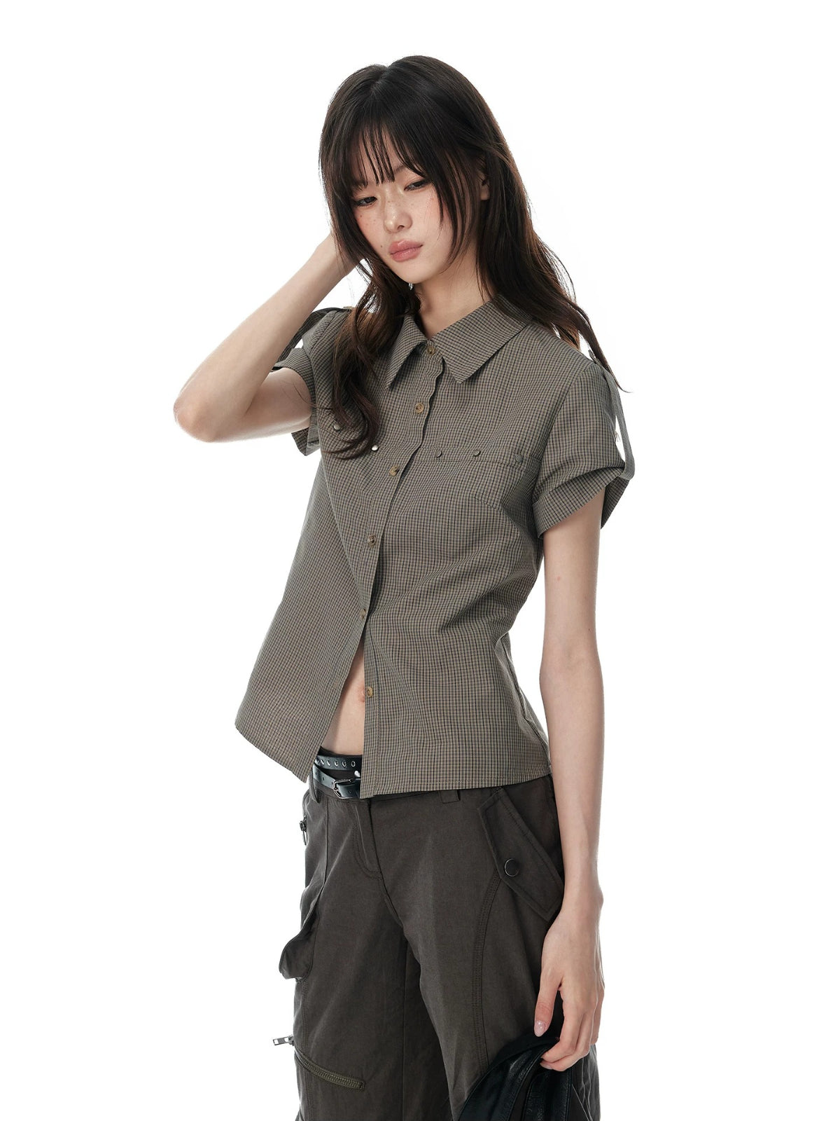 Vintage Rivet Plaid Fitted Shirt
