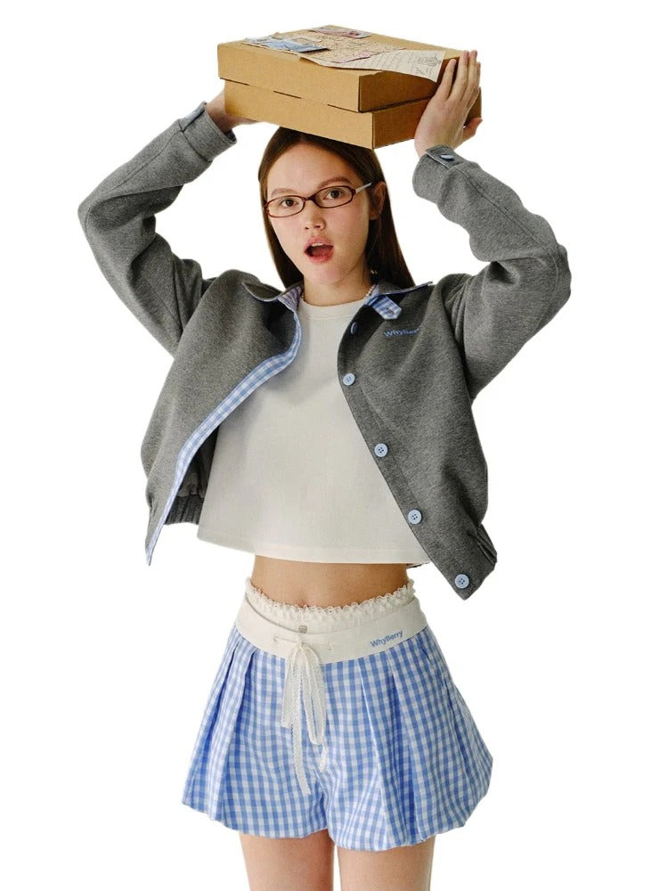 Collared Sweatshirt Patchwork Short Jacket