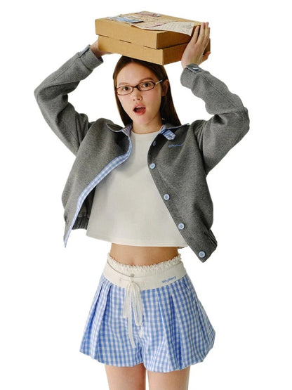 Collared Sweatshirt Patchwork Short Jacket