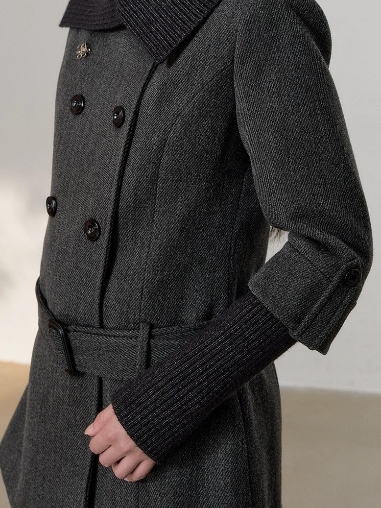Belted Wool Blend Trench Dress