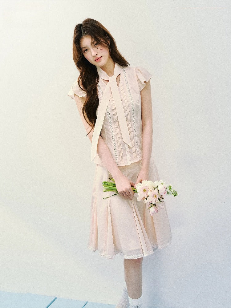 Silk Tie Blouse &amp; Skirt Set