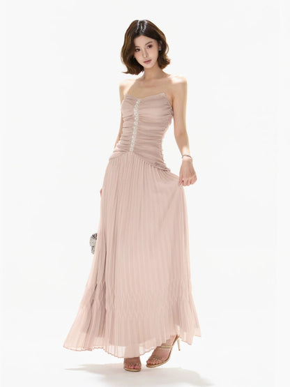 Pleated Mesh Maxi Dress
