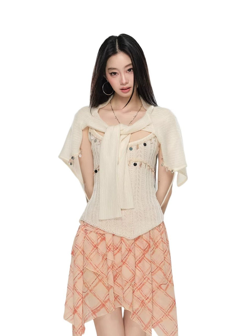 Beaded Knit Cardigan &amp; Tank Top Set