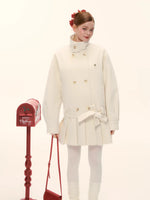 Double-Breasted Pleated Hem Wool Down Coat