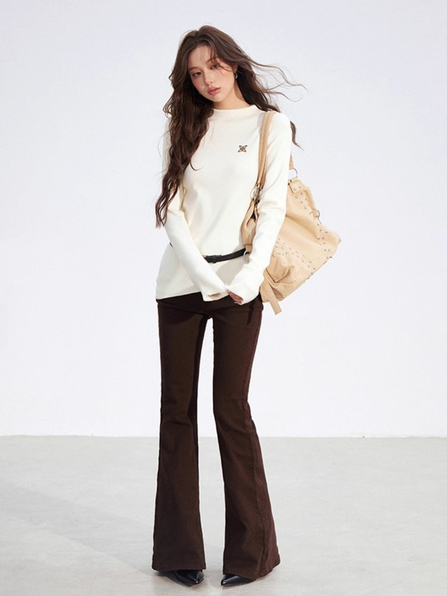 Irregular High-Neck Stretch Knit Top