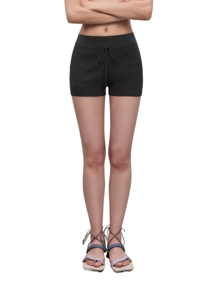 Spun Drawstring Mid-Rise Knit Shorts