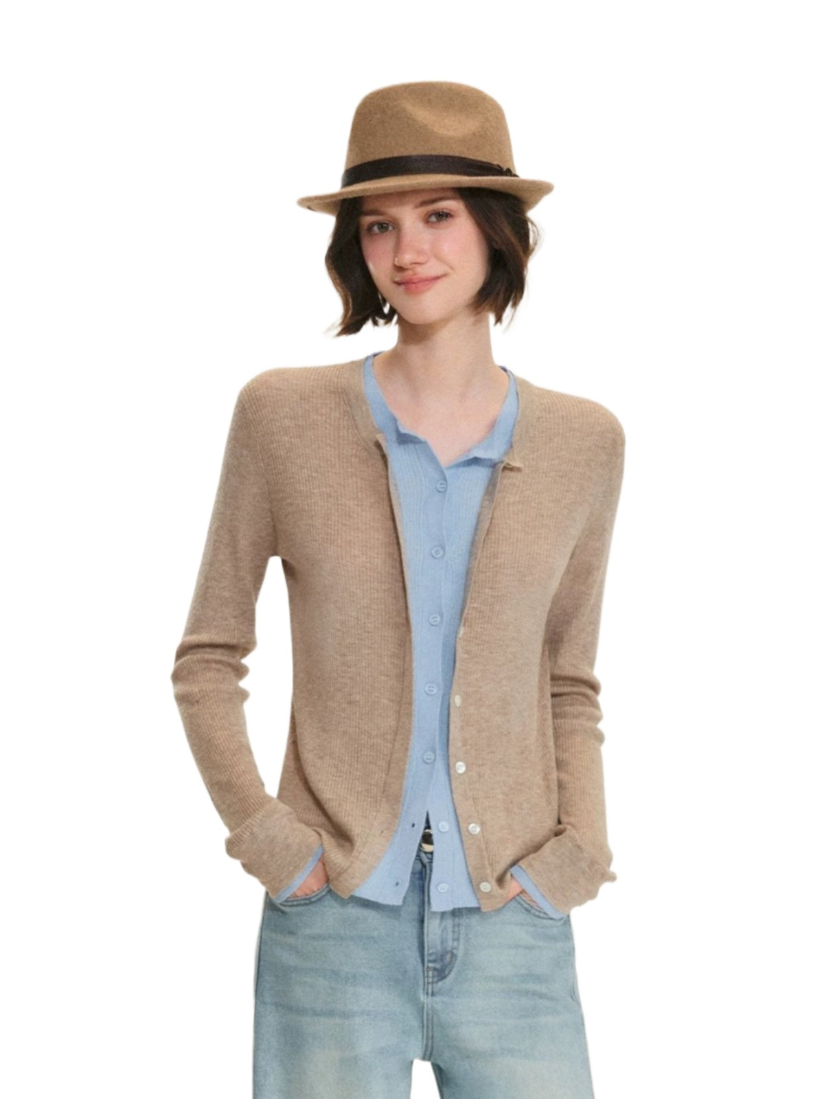 Contrast Layered Wool Blend Cardigan
