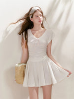 Lace-Trim Tie-Front T-Shirt & Skort Set