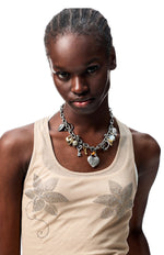 Floral Rhinestone Semi-Sheer I-shaped Tank Top