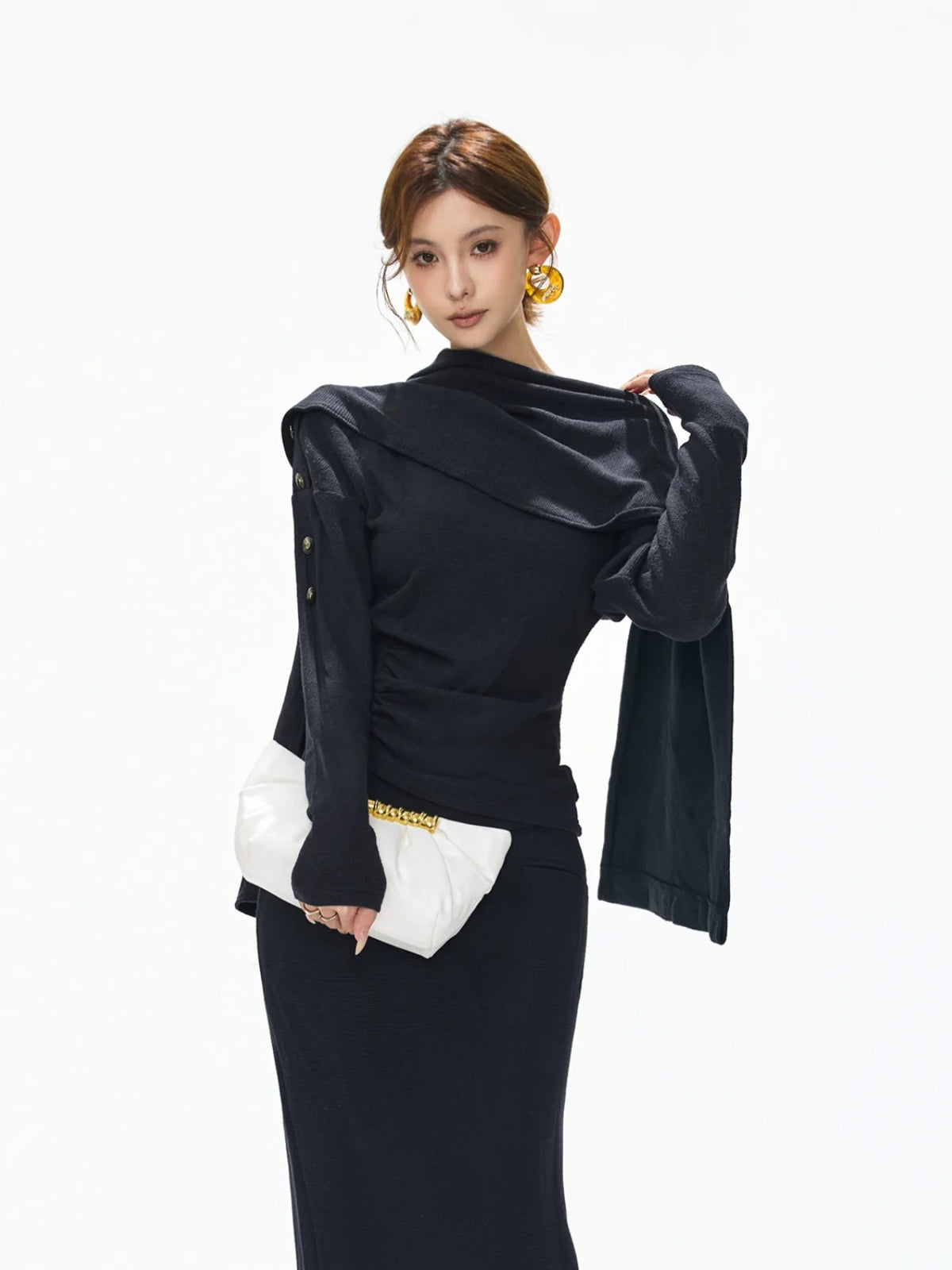 Detachable Shawl Knit Skirt Set