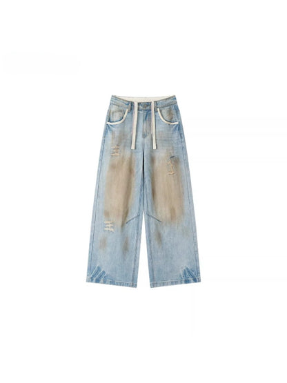 Washed Distressed Denim Pants